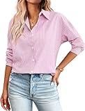 Zeagoo Womens Button Down Shirts Soft Cotton Striped Classic Long Sleeve Collared Office Work Blouses Tops Pink