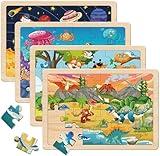 Puzzles for Kids Ages 4-6, 4 Packs 24 Piece Wooden Jigsaw Puzzle for Toddlers 5-8, Preschool Educational Puzzle Boards Toys Gifts for 4 5 6 7 8 Boys Girls