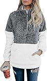 BTFBM Women Sherpa Pullover Quarter Zip Long Sleeve Fluffy Soft Fleece Jackets Sweaters Sweatshirts Hoodies Outwear Coat (Grey, Large)