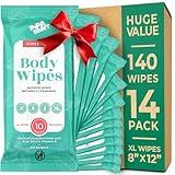 Body Wipes - (14 Pack) - 140 XL Bath Wipes for Adults No Rinse, Adult Wipes for Elderly - Body & Face Gentle Skin Cleansing, Shower Wipes Bathing for Travel, Elderly, Car, Gym, Camping (8x12 Inch)