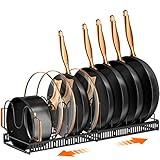 MUDEELA Pots and Pans Organizer : Rack for under Cabinet, Expandable Pot Lid Kitchen Cabinet Organizer Holder with 10 Adjustable Compartment, for Cutting Board, Cast-iron Pan, Heavy Cookware