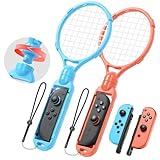 [𝗦𝘄𝗶𝘁𝗰𝗵 𝟮/𝟭 𝗖𝗼𝗺𝗽𝗮𝘁𝗶𝗯𝗹𝗲]Tennis Rackets for Nintendo Switch 2 Joy-Con(2025), MENEEA 2 Pack Game Accessories for Mario Tennis Aces,Handle Grip Holder for Switch 2/Switch 1 Controller Suport Other Tennis Game for NS2 (Blue/Orange)
