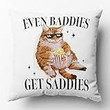 OFJE Mental Health Gifts Throw Pillow Covers case 18x18 for Therapy Therapist Office Decor，self Care Gifts，Anxiety Relief，Psychology Gifts，Depression self Help,Even Baddies Get Saddies Funny Cat Meme