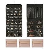BATHRINS Hanging Jewelry Wall Organizer Set Include Over The Door Jewelry Organizer (48 Jewelry Compartments, 8 Necklaces Hooks) And 3 Travel Jewelry Bags For Sunglasses Earrings Bracelets