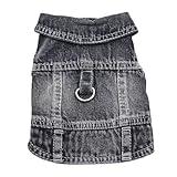 Puppy Clothes for Small Dogs Boy,Classic Western Denim Dog Coat,Dog Jeans Jacket with Leash D-Ring,Pet Cat Costumes,Cooling Harness Vest for Walking (Black, X-Small)