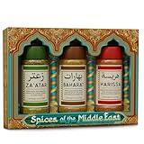 Spices of the Middle East – Zaatar, Baharat, Harissa – Arabic Seasonings in Decorative Box – Father’s Day Gift, Christmas, Mother’s, Premium Ingredients