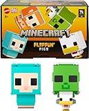 Mattel Minecraft Flippin’ Figs 2-Pack Action Figures, Set with Sheep & Chicken with 2-in-1 Fidget Play, 3.75-inch Scale, Large Heads & Pixelated Design