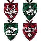 4 Pack Merry Christmas Dog Bandanas - Classic Triangle Fall Xmas Christmas Printing dogs Red Plaid Scarf Bibs Kerchief Gifts Set - Pet Holiday Accessories Decoration for Small to Large Puppy Dogs Cats