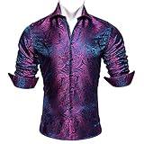 Barry.Wang Men Shirts,Paisley Flower Woven Silk Dress Shirt Long Sleeve Unique Design Formal/Leisure Wedding Party Prom