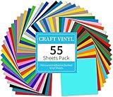 Lya Vinyl 55 Pack Permanent Adhesive Vinyl Sheets for Decor Sticker, Party Decoration, Car Decal - 43 Color Vinyl for Cutting Machine, Craft Cutter