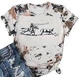 Retro Rodeo Shirt Women Cowgirl Bleached T Shirt Western Cowboy Rodeo Outfit Country Music Tee Short Sleeve Top Brown