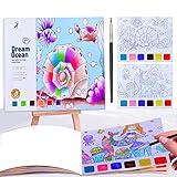 JUNQIU Watercolor Coloring Books for Kids Ages 4-8, Pocket Watercolor Painting Book for Toddlers, Arts and Crafts for Girls Gifts, Kids Travel Summer Activities