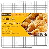 2PCS Cooling Racks for Cooking and Baking - 10" x 15"Heavy Duty Stainless Steel Wire Rack for Baking, Grilling, Roasting - Oven & Dishwasher Safe - Fits Jelly Roll Sheet Pan-Silver
