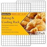 2PCS Cooling Racks for Cooking and Baking - 10" x 15"Heavy Duty Stainless Steel Wire Rack for Baking, Grilling, Roasting - Oven & Dishwasher Safe - Fits Jelly Roll Sheet Pan-Silver