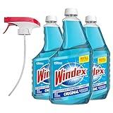 Windex Refill Original Blue Glass and Window Cleaner Bottles + 1 Reusable Spray Trigger, Surface Cleaning Spray, Original Blue Scent, 32 Fl Oz (Pack of 3)