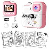 Kids Camera Instant Print, 1080P UHD Video Instant Camera for Kids with Anime Filters, Portable Toy for 4 5 6 7 8 9 10 Year Old Girls Boys Birthday Gift - Pink