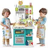 96PCS Kids Kitchen Playset, Play Kitchen with Sound & Light, Cooking Stove with Steam, Play Food Toy Kitchen Accessories, Play Sink, Oven, Pretend Play Kitchen Toys Set for Boys and Girls (Green)