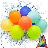 Reusable Water Balloons Quick Fill 12 PCS: Summer Outdoor Party Games, Family Pool Toys for Kids Ages 4-8 Boys Girls Beach Toys Age 6 7 8 Year Old Outside Toys 5-7 8-12 Backyard Water Fun