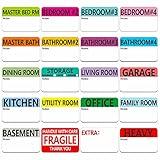 Hebayy 500 pcs 20 Designs Pre-Printed Color-Coded Home Moving Packing Box Labels with Writable Notes Areas, Each Measures 2” x 3”