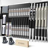 STAGEEK 37PCS Art Mechanical Pencil Set, Drafting Pencil 5 Sizes- 0.3, 0.5, 0.7, 0.9MM & 2PCS 2.0MM Mechanical Drawing Pencils with 492PCS Leads (6B 4B 2B HB 2H 4H Color) for Artist Sketching Drawing