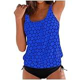 YNCSZEC Amazon Spring Sale Womens Tankini Bathing Suits Tummy Control Two Piece Swimsuit Full Coverage Tank Top Swim Suit Bathing Suit for Women 2 Piece Blue L