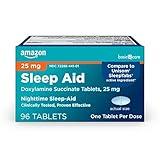 Amazon Basic Care Nighttime Sleep Aid Tablets for Adults, Doxylamine Succinate 25 mg, 96 Count