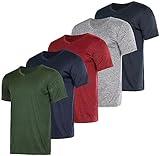 Real Essentials Athletic V Neck Tshirt Shirts T-Shirts Men Quick Dry Fit Tops Dri Fit Short Sleeve Active Wear Training Exercise Fitness Workout Shirt Tee Tees Gym Sports Top, Set 10, M, Pack of 5