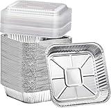 (35 Pack) 8x8 Square Aluminum Baking Cake Pans with Clear Plastic Lids - Foil Pans with Lids - Disposable Food Containers Great for Cooking, Heating, Storing, Prepping Food
