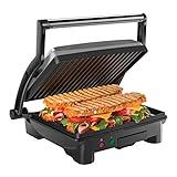 Chefman Panini Press Grill and Gourmet Sandwich Maker Non-Stick Coated Plates, Opens 180 Degrees to Fit Any Type or Size of Food, Stainless Steel Surface and Removable Drip Tray, 4 Slice, Black