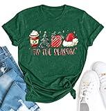 YZMI Tis The Season Christmas Tree T-Shirt Latte Coffee Xmas Gift Santa Hat Tee Tops Green S