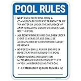 Pool Rules No Person Suffering from A Communicable Disease Transmittable Via Water Wyoming Sign, 18x24 Inches, Rust Free .063 Aluminum, Fade Resistant, Made in USA