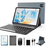 Android 14 Tablet 10 Inch, 4G Cellular Tablet, Octa-Core, 128GB Storage + 14(8+6)GB RAM/ 1TB Expandable, 5G WiFi, 8000mAh Battery, Bluetooth 5.0, 13MP+8MP Camera, Tablet with Keyboard/Case Kit, Gray