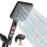 MakeFit Filtered Shower Head Black - 6 Modes High Pressure Handheld Shower Head with Filter Mineral Beads, Detachable Handheld Showerhead Set with Stainless Steel Hose and Shower Arm Bracket