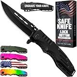 Safety Lock Pocket Knife - Spring Assisted 3.4-inch Sharp Blade - Folding Tactical Black Knife with Aluminum Handle - Ideal Knives Set for EDC Camping Hunting Survival - Birthday Gift for Men & Women 6681