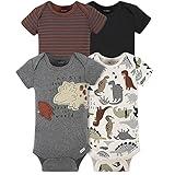 Gerber Baby Boys' 4-Pack Short Sleeve Onesies Bodysuits, Dino Grey, 18 Months