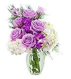 KaBloom PRIME NEXT DAY DELIVERY - Summer Collection - Bouquet of Purple Roses,White Hydrangea,Purple Orchids and Greens with Vase.Gift for Birthday, Anniversary, Mother’s Day Fresh Flowers