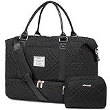 LOVEVOOK Travel Duffle Bag, Weekender Bags for Women with Shoe Compartment, Carry on Bag with Toiletry Bag, Gym Bag with Wet Pocket, Hospital Bags for Labor and Delivery, Black