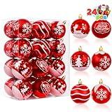 Joiedomi 24 Pcs Christmas Ball Ornaments, Deluxe Delicate Painting & Glittering Shatterproof Christmas Ornaments for Holidays, Party Decoration, Tree Ornaments, and Special Events (Red&White, 2.3”)