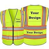 evershare High Visibility Security Vest Custom Logo with Reflective Strips, Class 2 Safety Vests with Zipper, Unisex Adult Construction Protective vest Personalization(Yellow,XL,1 pack)