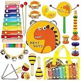 Raimy Kids Musical Instruments Set - Wooden Percussion Instruments Toy for Toddler Baby, Preschool Educational Music Toys for Boys and Girls with Carrying Bag (Yellow)