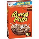 REESE'S PUFFS Breakfast Cereal, Chocolatey Peanut Butter Cereal, Large Size, 16.7 oz