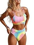 CUPSHE Women's Bikini Set Two Piece Swimsuits High Waisted Scoop Neck Spaghetti Adjustable Straps Textured,XL