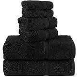 Chakir Turkish Linens 100% Cotton Premium Turkish Towels for Bathroom | 2 Bath Towels - 2 Hand Towels, 2 Washcloths (6-Piece Towel Set, Black)