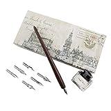 FEATTY Dip Pen for Drawing with ink - Antique Wooden Calligraphy Kits for beginners with 6 Replaceable Nibs