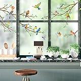 decalmile Tree Branch Double Sided Window Clings Hummingbirds Birds Window Decals Anti-Collision Glass Window Doors Window Stickers