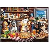 BenBen Puzzles for Adults 1000 Pieces, Dogs' Dinner Party, Dog Jigsaw Puzzle with Letters on Back, Funny Animal Puzzle, Challenging Puzzles for Family Game Night, Home Décor