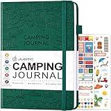 JUBTIC Camping Journal and RV Travel Log Book, A5 Adventure Journal for 25 Camping, Hiking Journal, Family Travel Books Camper Essentials Camping Gifts for Women-Dark Green