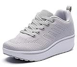 DADAWEN Women's Slip On Breathable Mesh Walking Tennis Shoes Lightweight Comfort Wedge Platform Casual Sneakers for Gym Travel Work Gray US Size 6.5