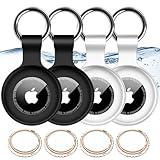 4Pack for Airtag Holder IPX8 Waterproof for Apple Air Tags with Keychain,Shockproof GPS Cover [Anti-Scratch] [PC+Silicone] for Air-Tag Item Finders Case for Pets,Kids,Luggages-Black/Blue/Green/Red