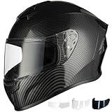 Favoto Full Face Motorcycle Helmet DOT Approved, Cascos para Motos Snowmobile Dirt Bike Helmet for Adults Men Women, Anti-Fog Film Included, Carbon Fiber, XXL
